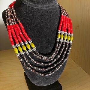 Tribal Multicolored Beaded Necklace & Earring Set